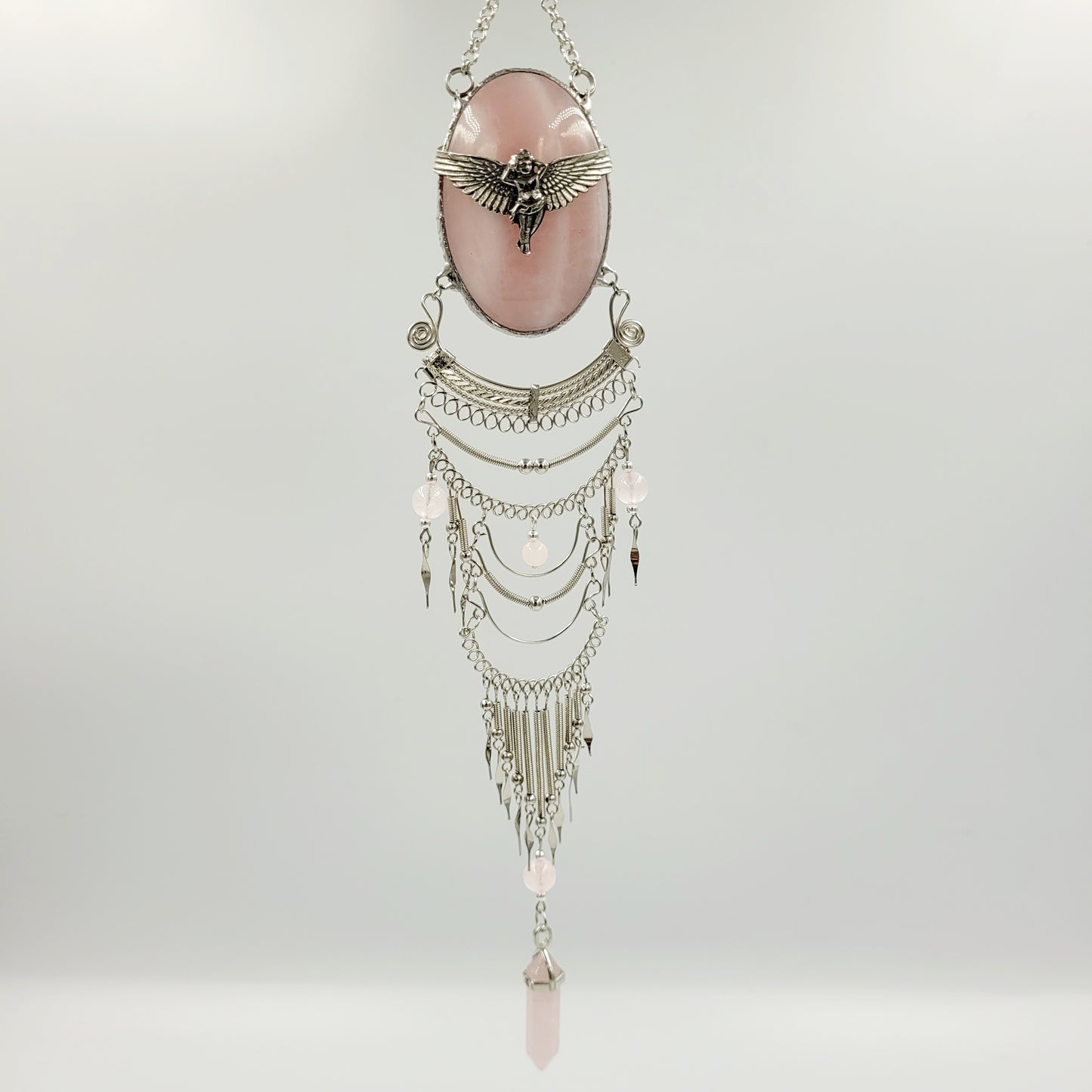 Rose Quartz Hanging Oval/ Angel