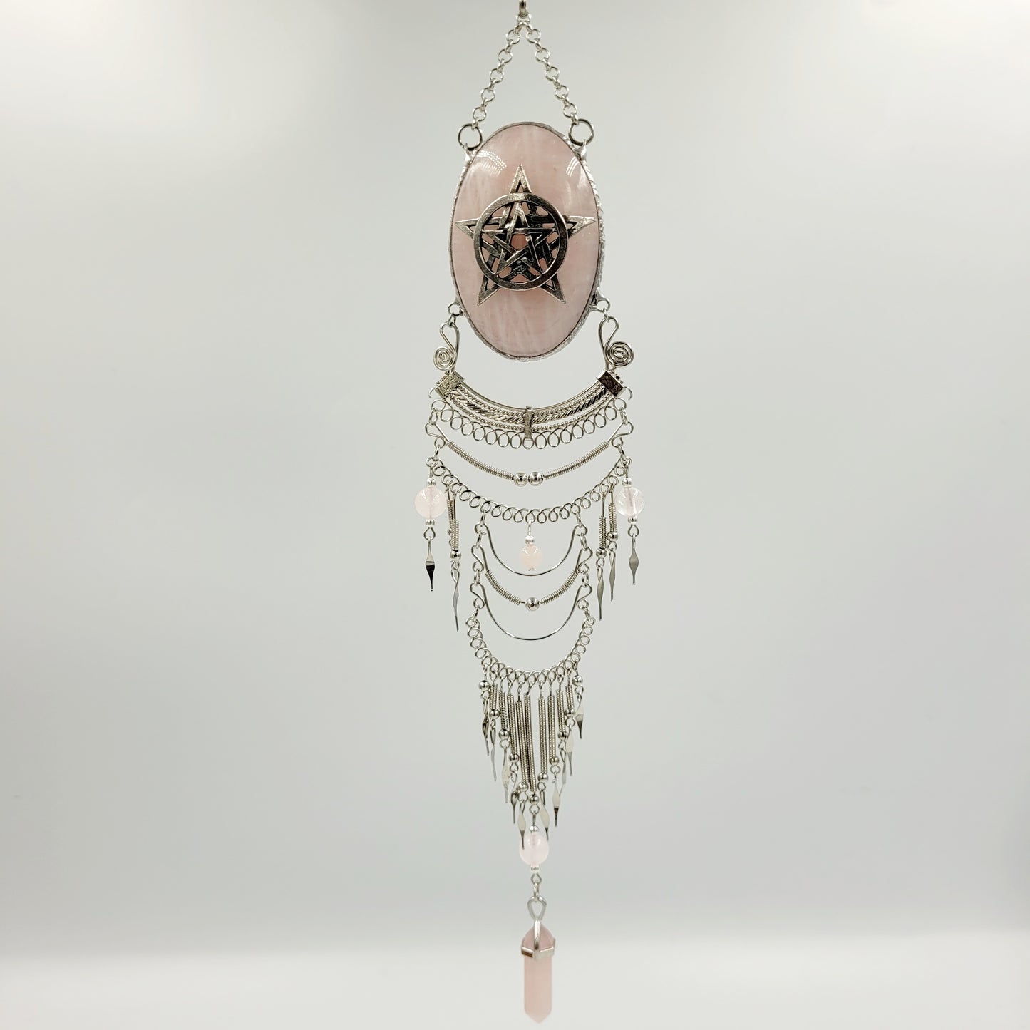Rose Quartz Hanging Oval/ Pentagram