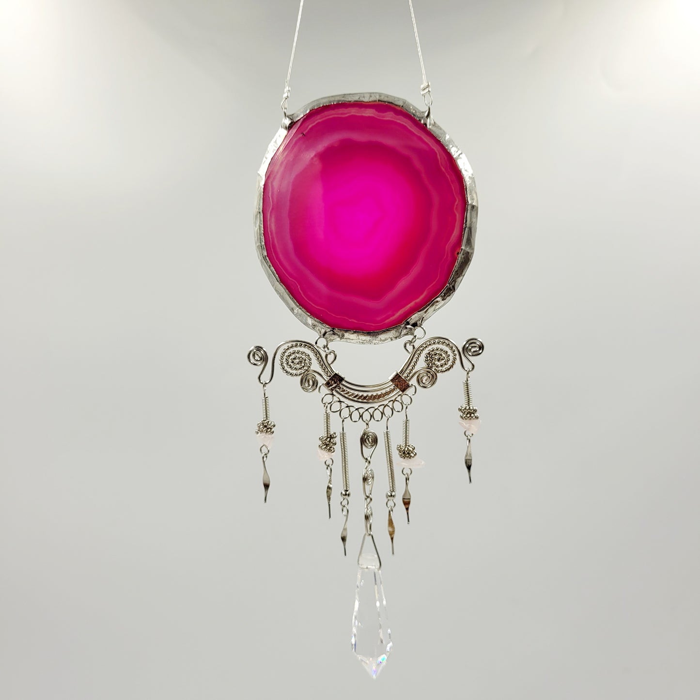 Agate slice Hanging Crystal / Pink