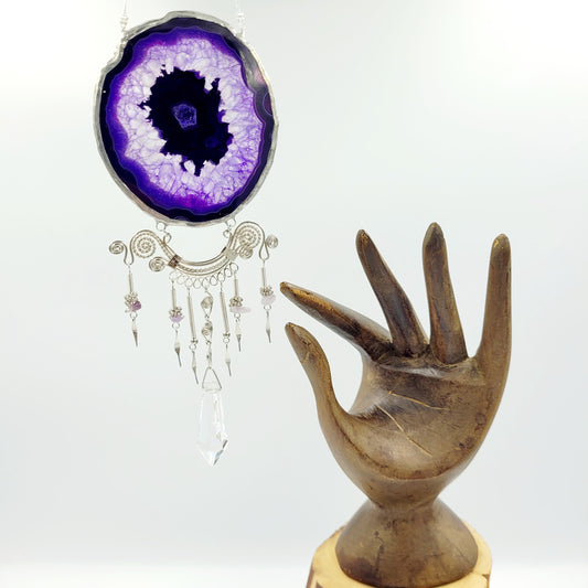 Agate slice Hanging Crystal / Purple