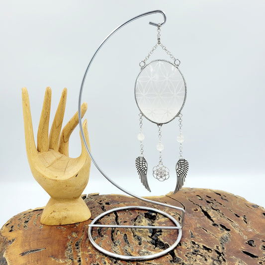 Selenite Hanging Oval with Stand