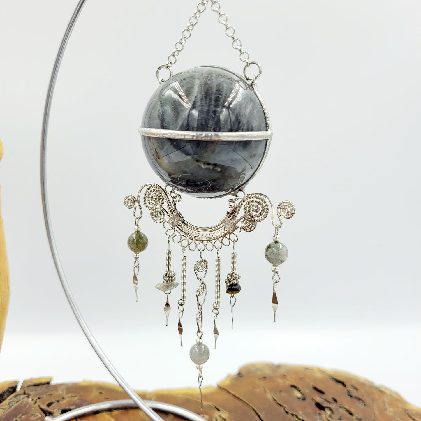 Labradorite Hanging Sphere with Stand