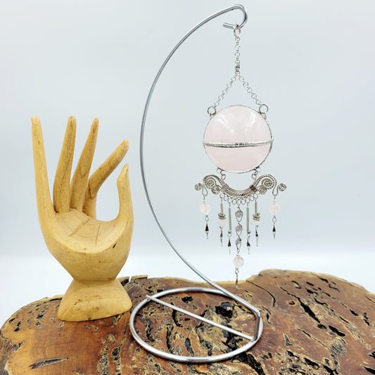 Rose Quartz Hanging Sphere with Stand