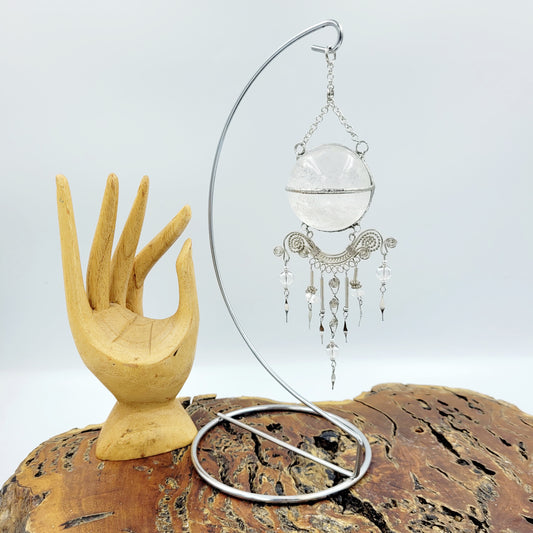 Clear Quartz Hanging Sphere with Stand