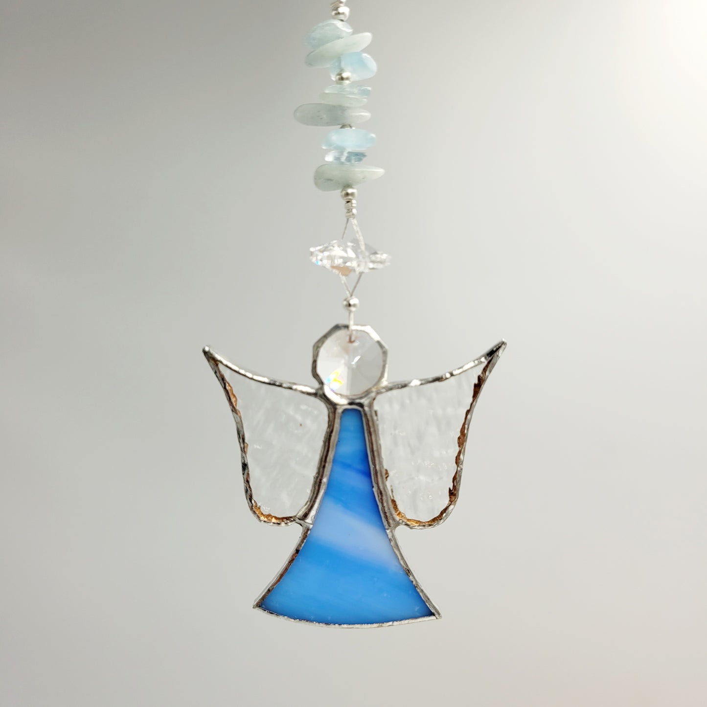 Hanging Angel Stained Glass Light Blue/ Aquamarine
