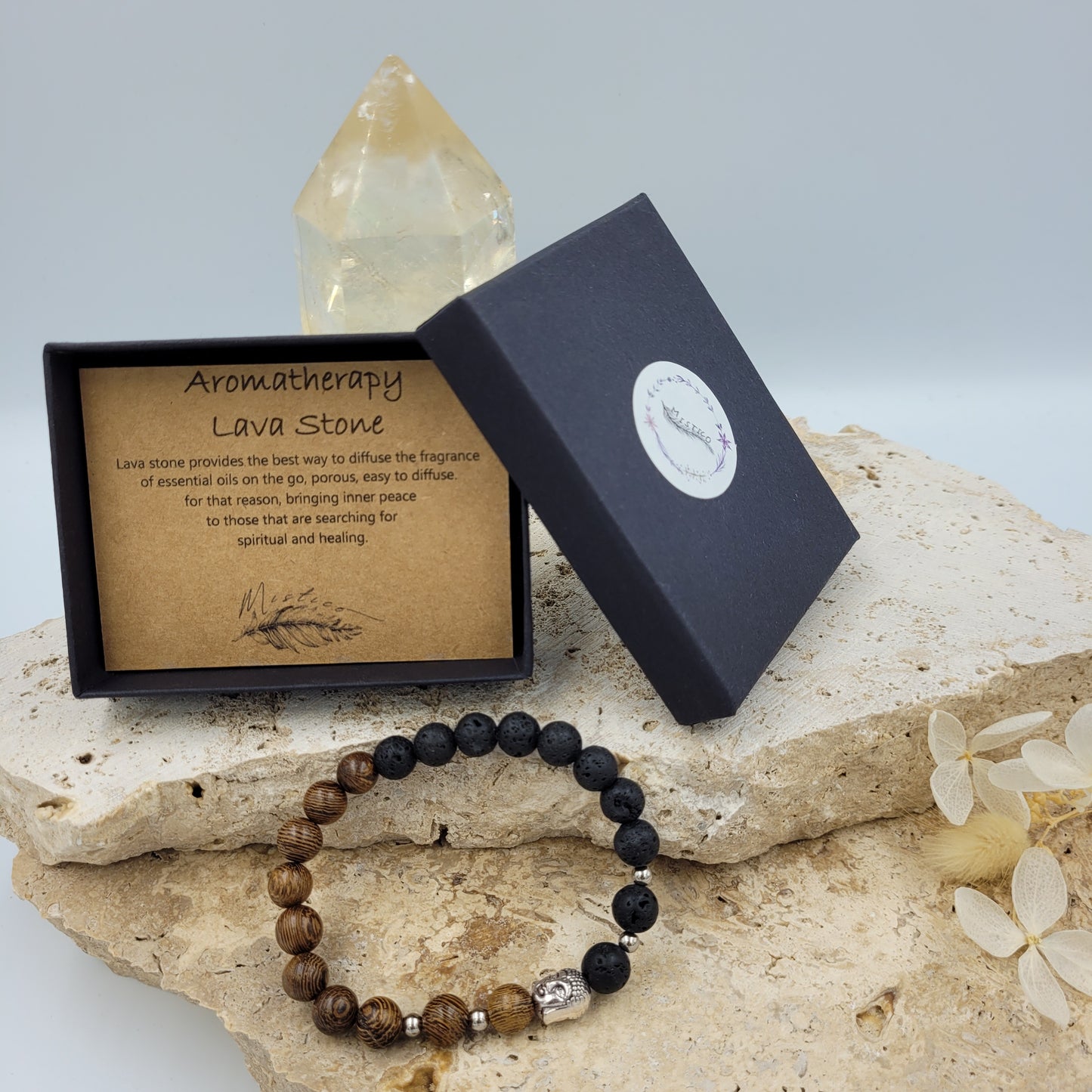 Lava Stone & Wooden Beads Aromatherapy Bracelet