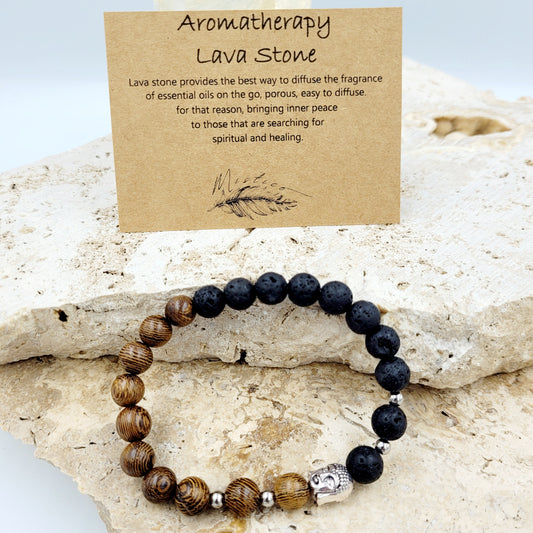 Lava Stone & Wooden Beads Aromatherapy Bracelet