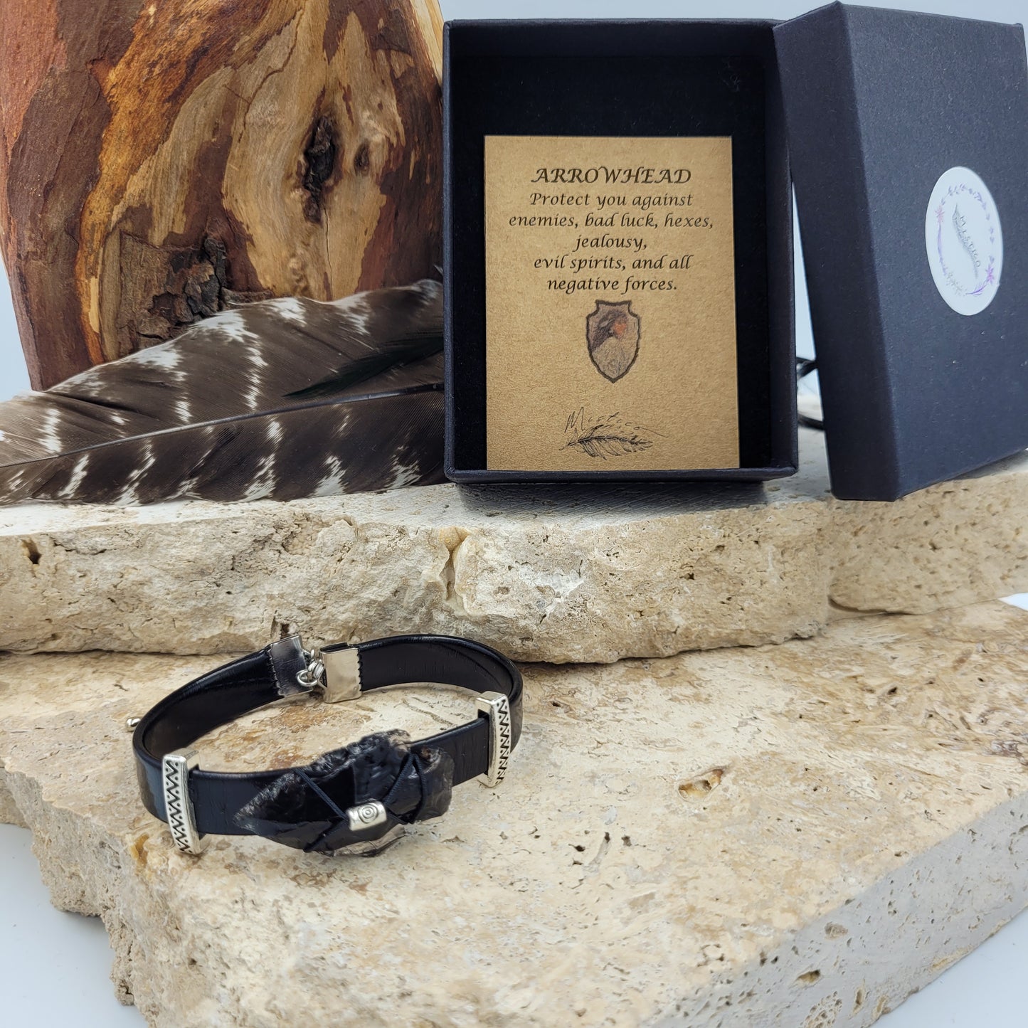 Obsidian Leather Arrowhead Bracelet