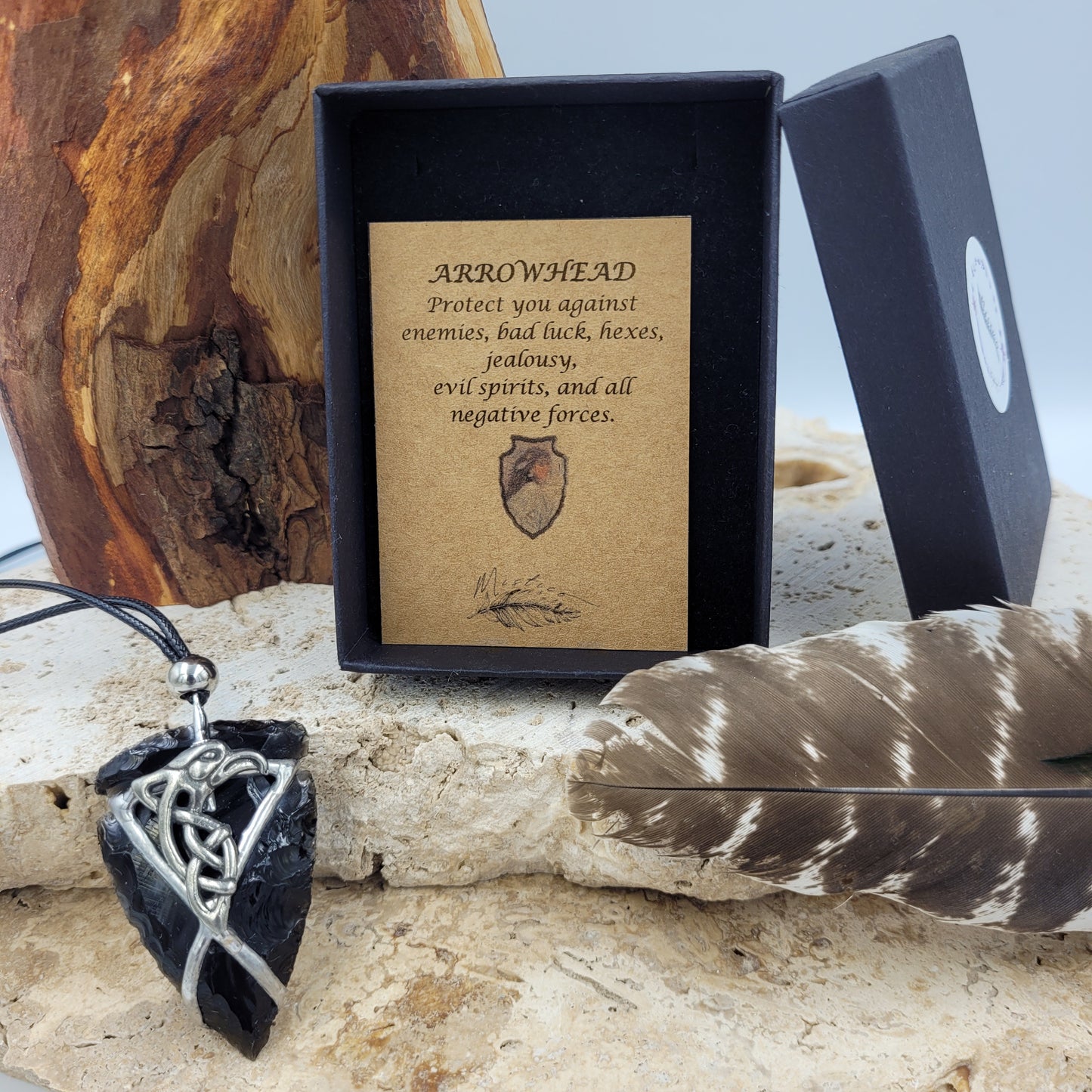 Obsidian Arrowhead Necklace - Eagle