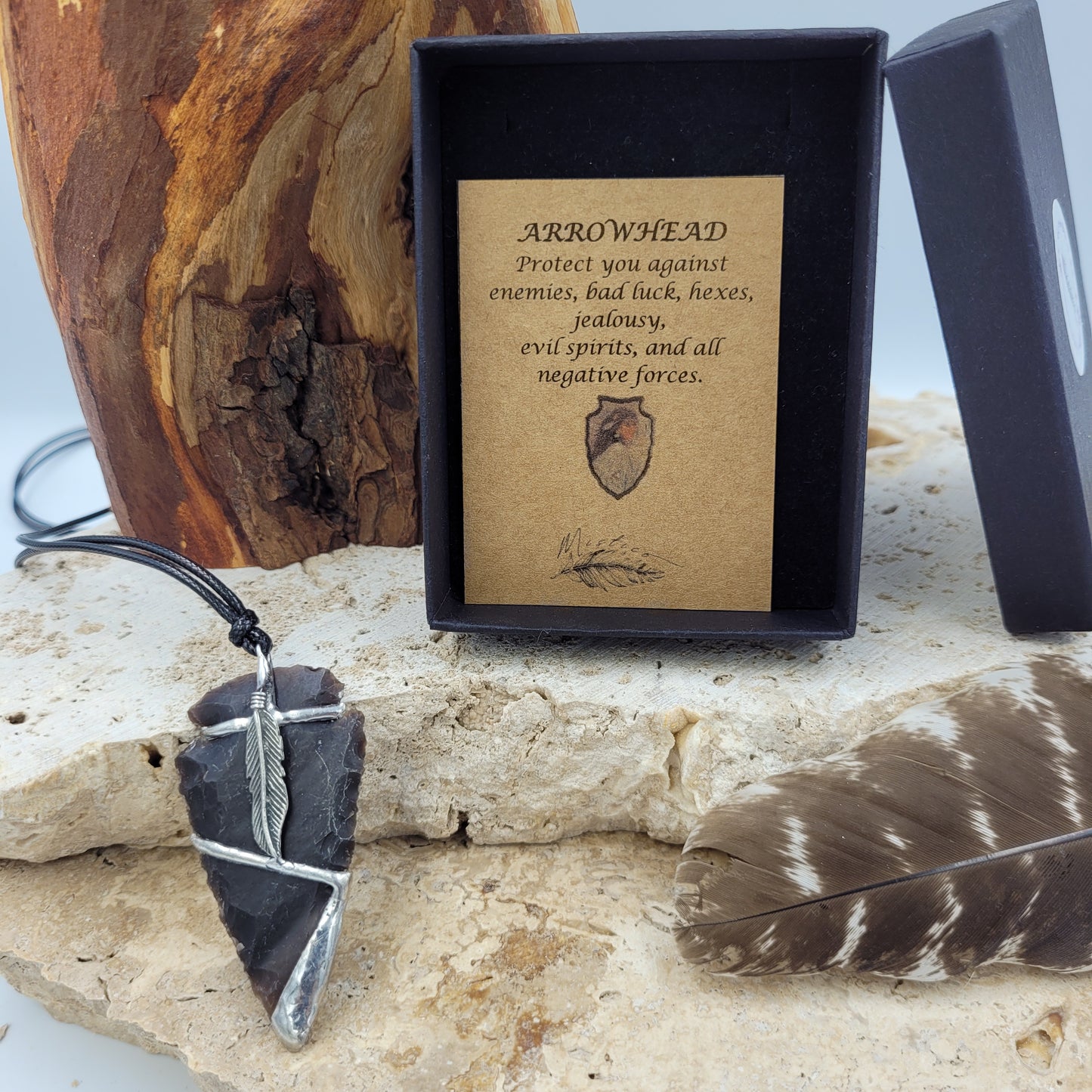 Black Jasper Pewter Arrowhead Necklace