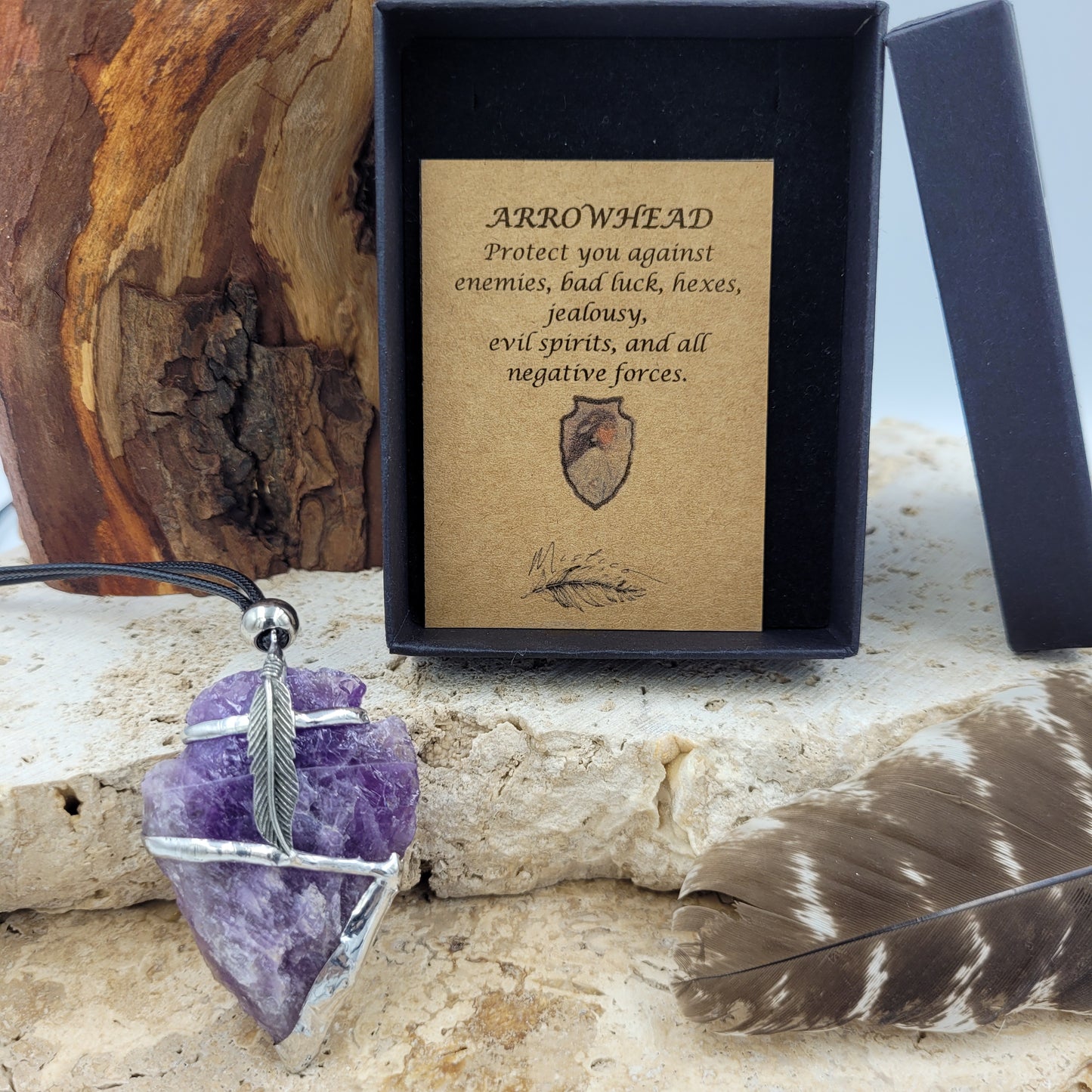 Amethyst Pewter Arrowhead Necklace