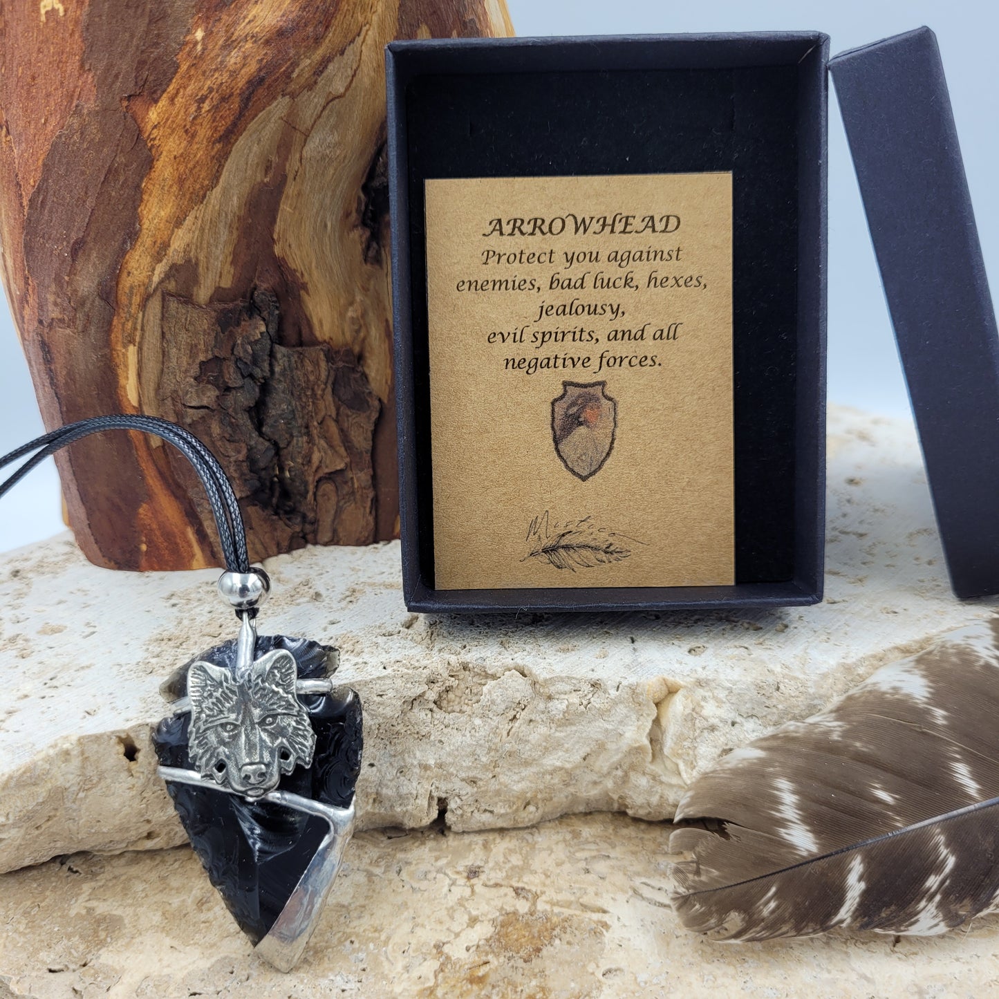 Obsidian Pewter Arrowhead Necklace