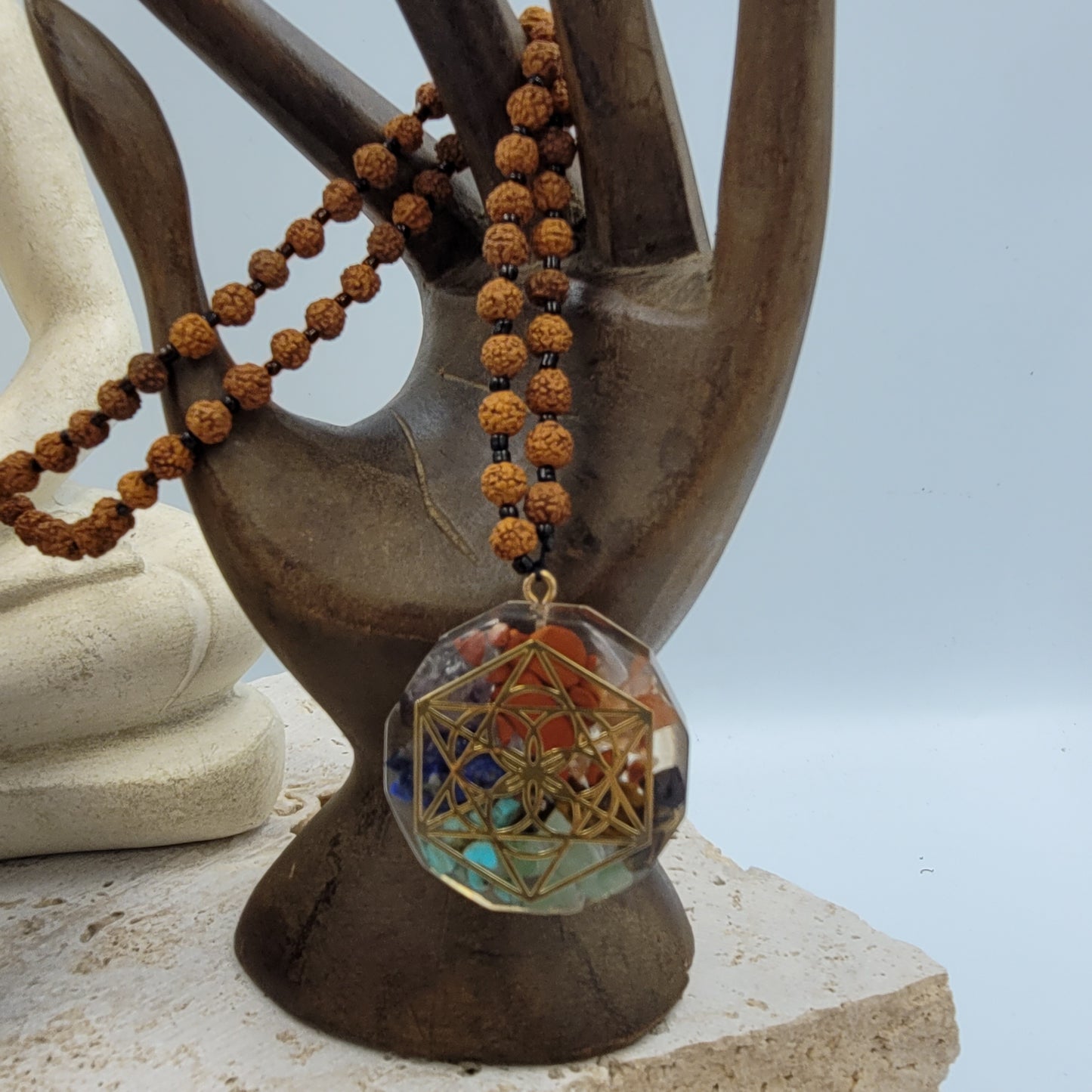 108 Rudraksha Prey Beads/ Round Orgone Chakra Necklace