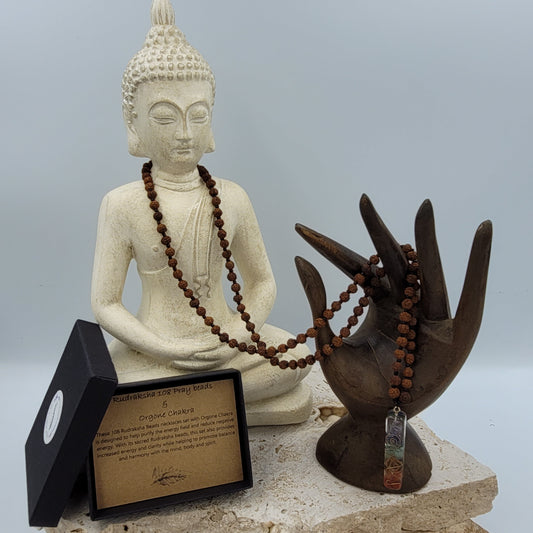 108 Rudraksha Prey Beads/Long Orgone Chakra Necklace