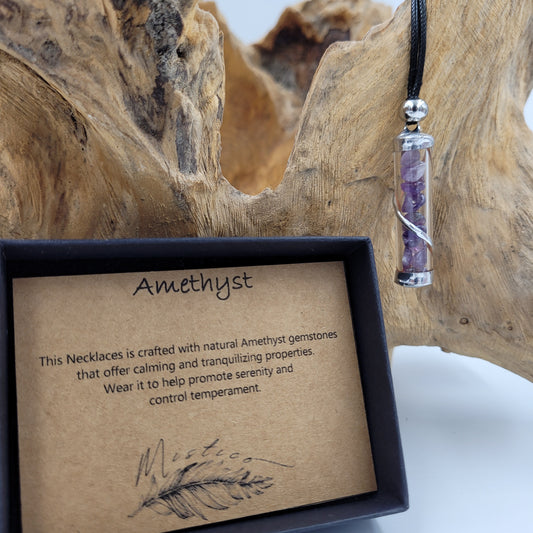 Amethyst Crystal Filled Tube Necklace