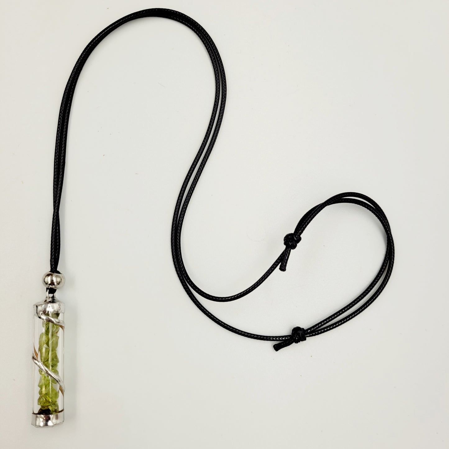 Peridot Crystal Filled Tube Necklace