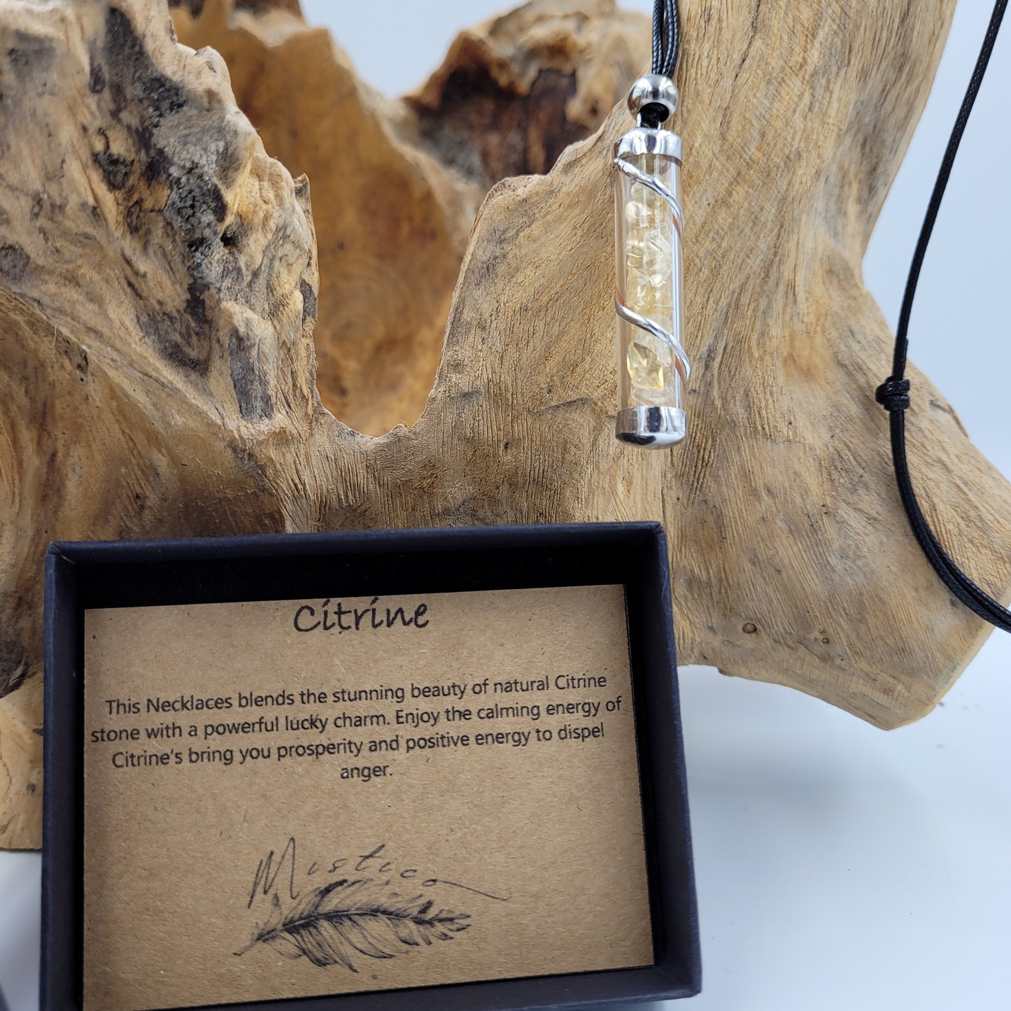 Citrine Crystal Filled Tube Necklace