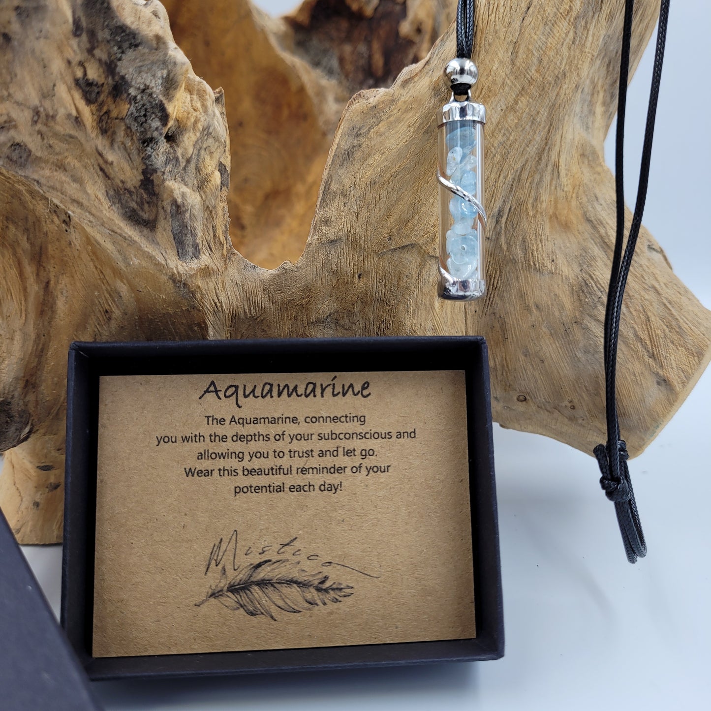 Aquamarine Crystal Filled Tube Necklace