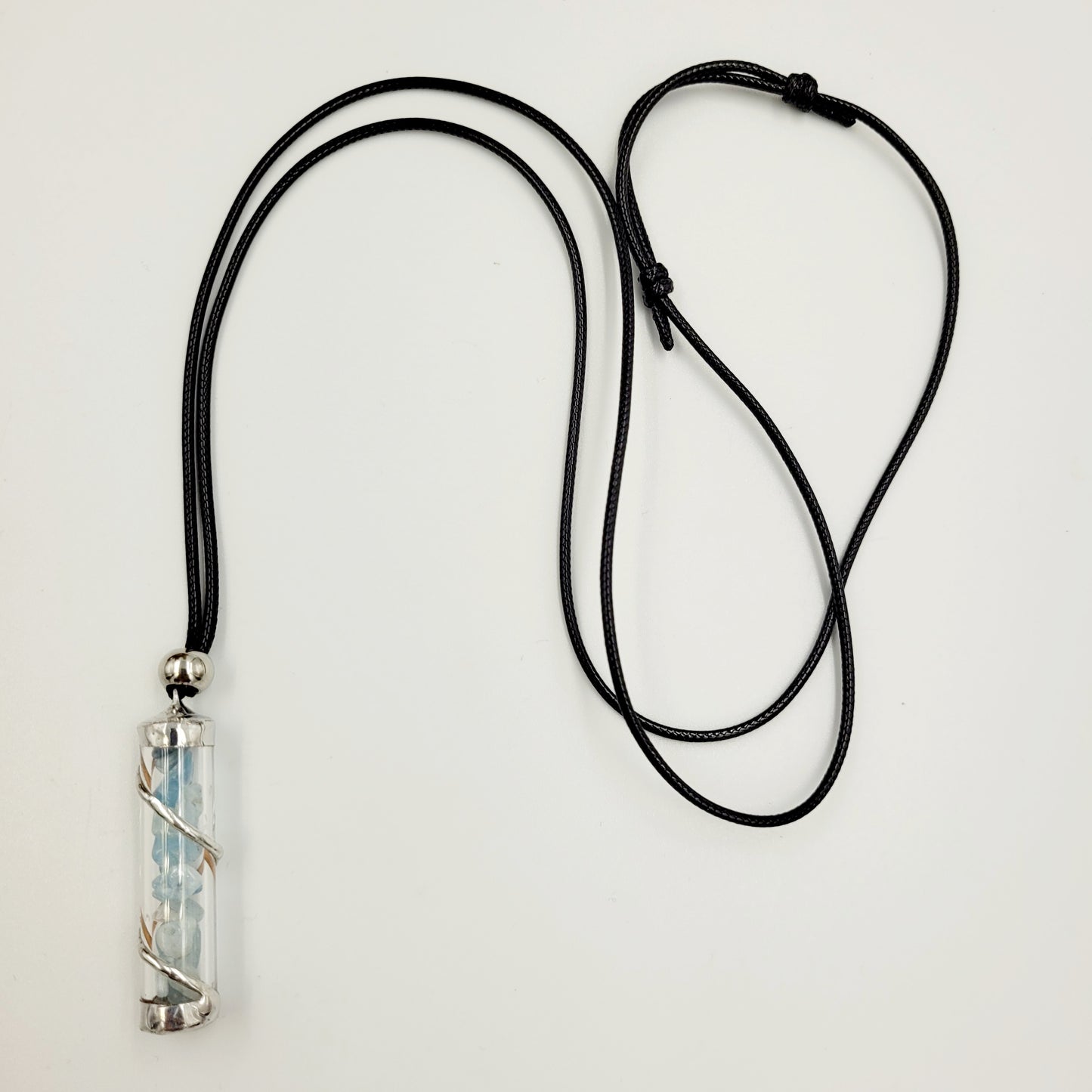 Aquamarine Crystal Filled Tube Necklace