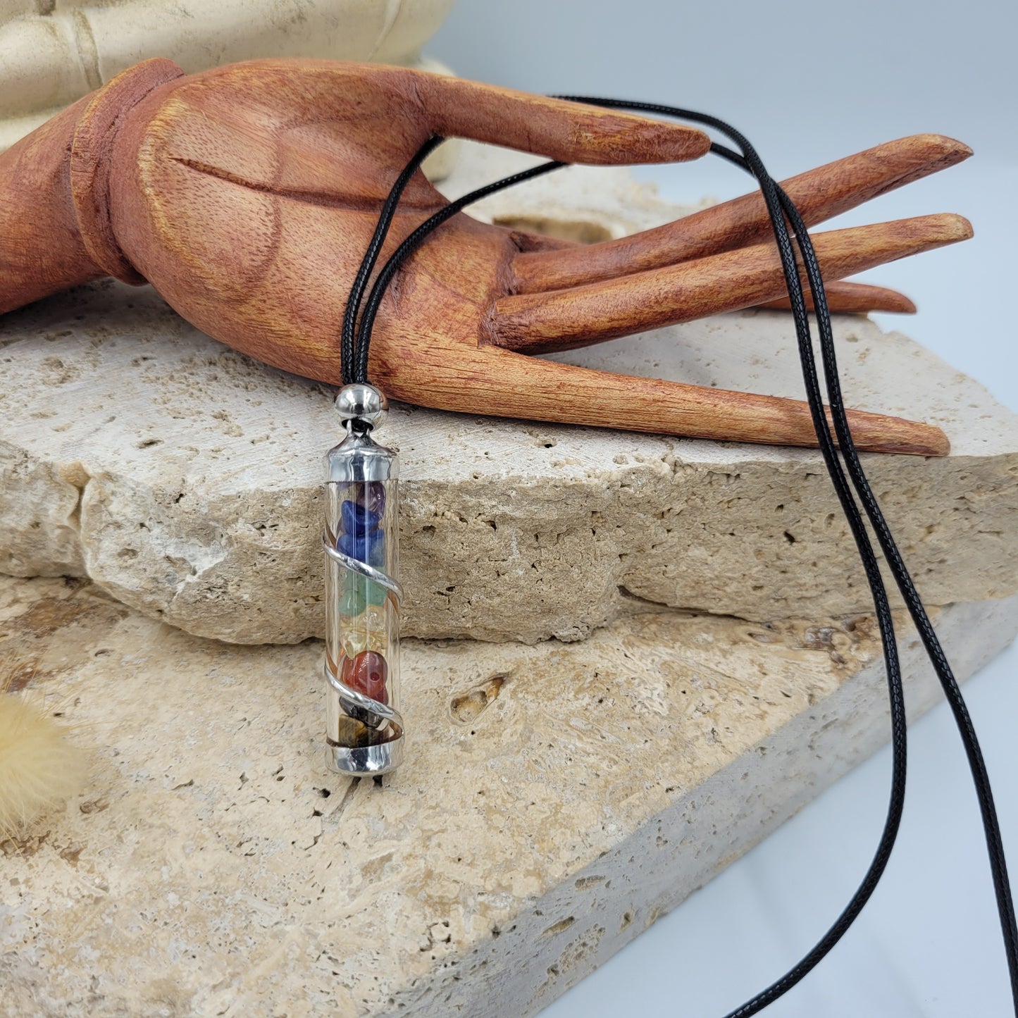 Chakra Balance Crystal Filled Tube Necklace