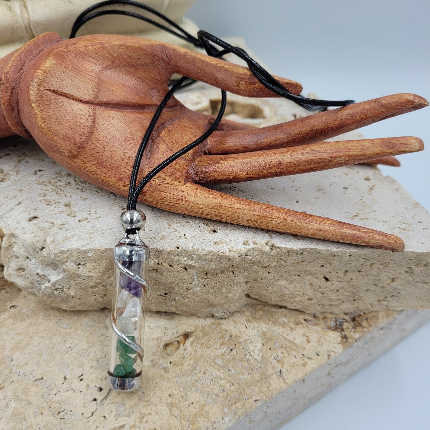 Healer Crystal Filled Tube Necklace