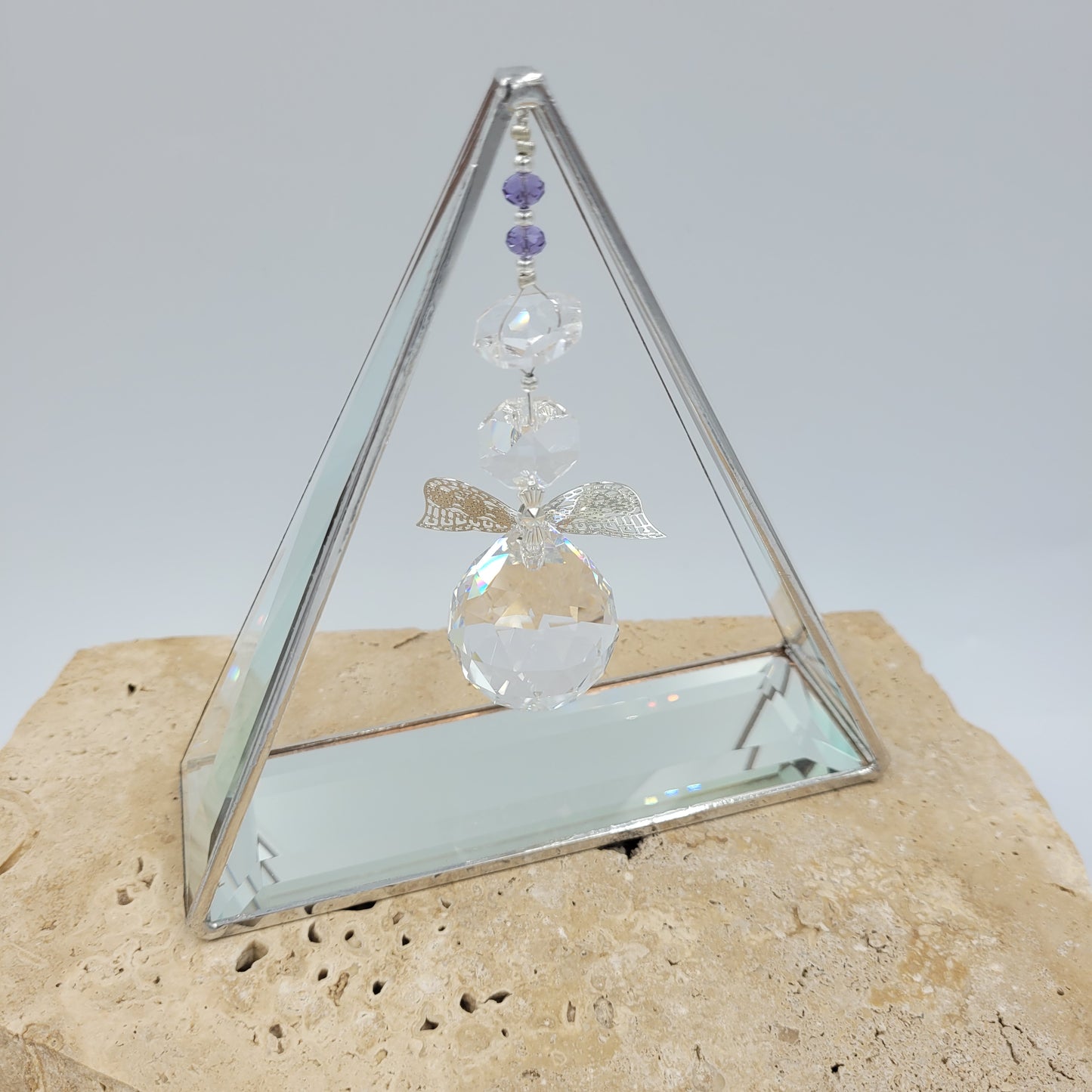 Angel Triangle Bevel Glass - Purple Crystal