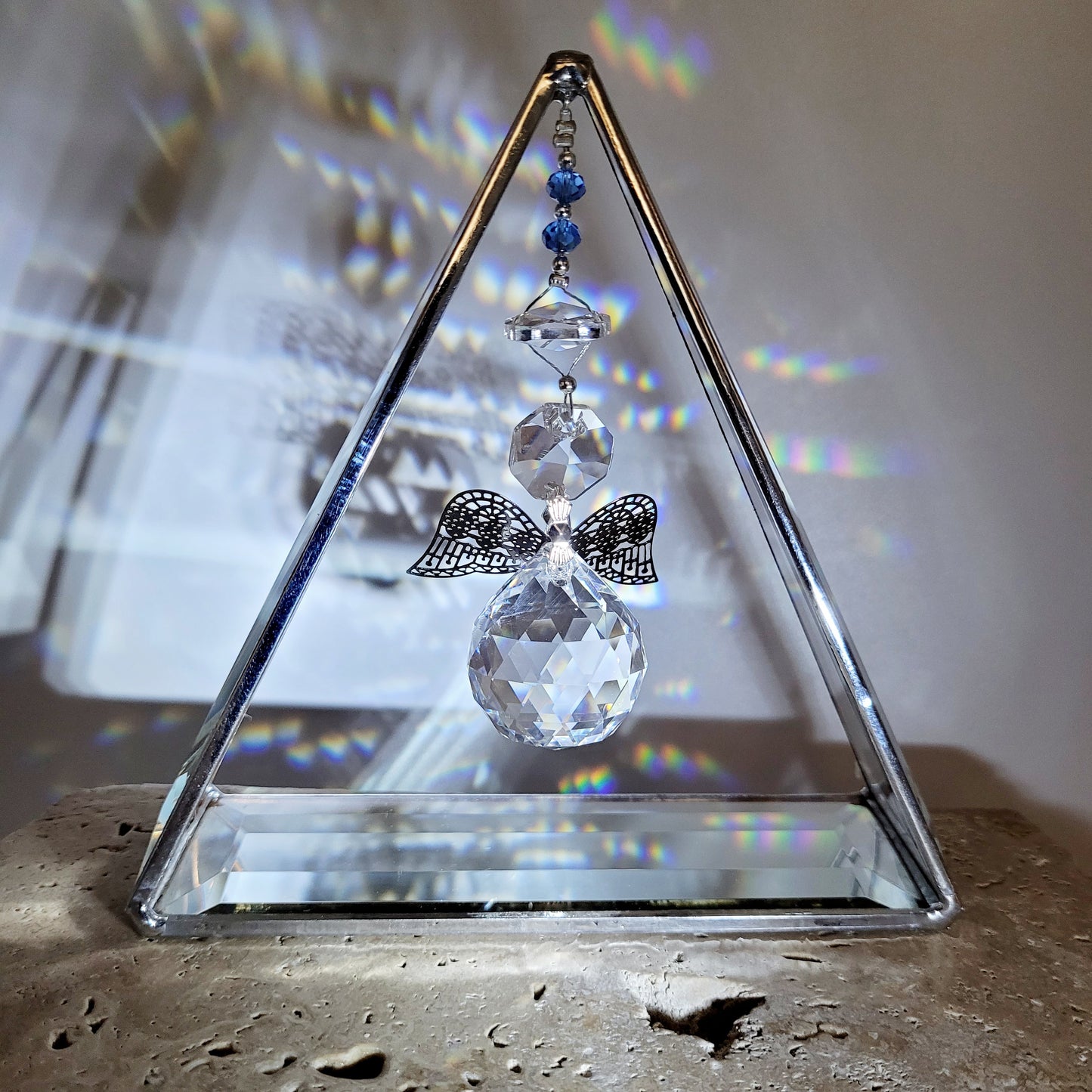 Angel Triangle Bevel Glass - Clear Blue Crystal