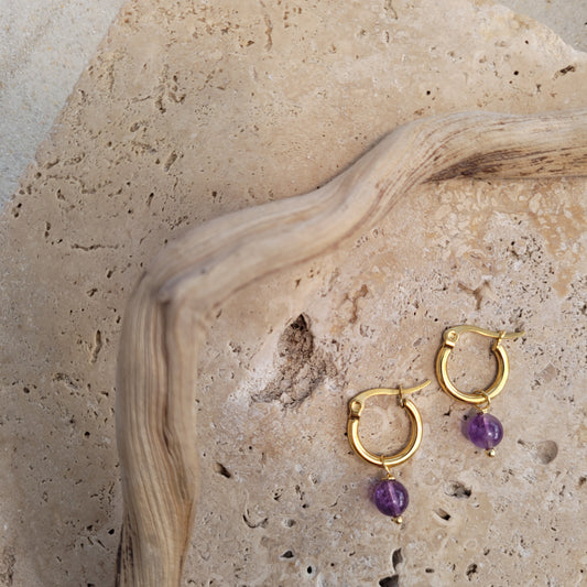 Amethyts Stone 18K Gold Plated Earring