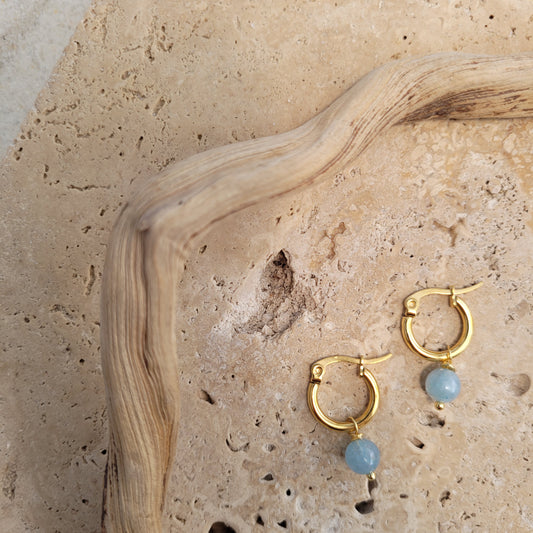 Aquamarine Stone 18K Gold Plated Earring