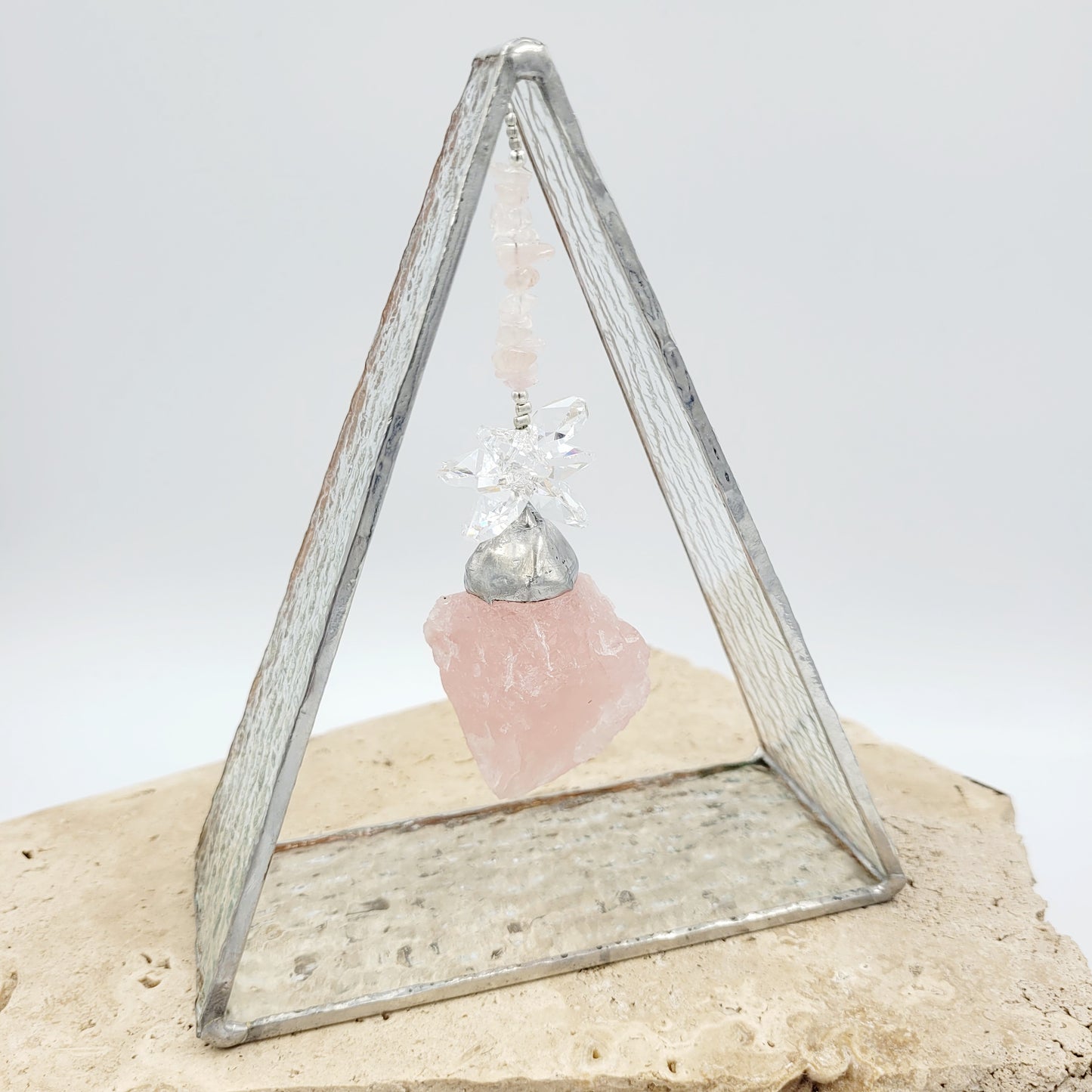 Rose Quartz Stained Glass Triangle