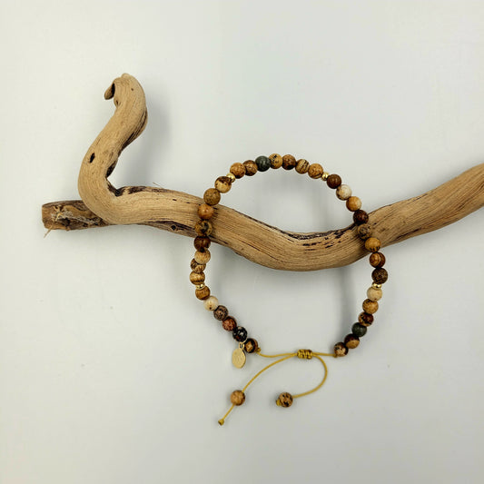 Bracelet 4mm Natural Stone with Gold plated beads - Picture Jasper