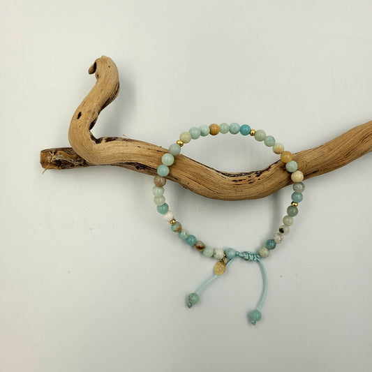 Bracelet 4mm Natural Stone with Gold plated beads - Amazonite