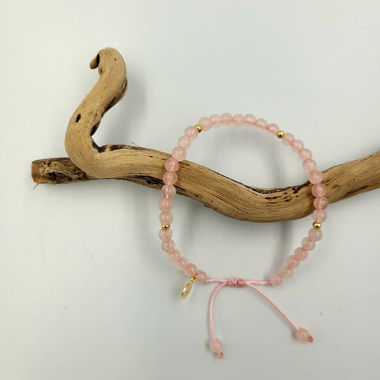 Bracelet 4mm Natural Stone with Gold plated beads - Rose Quartz