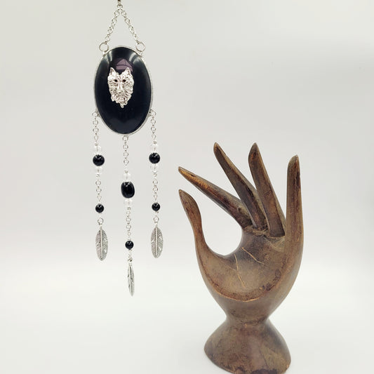 Obsidian Hanging Oval / Wolf