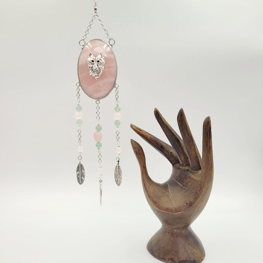 Rose Quartz Hanging Oval/ Wolf