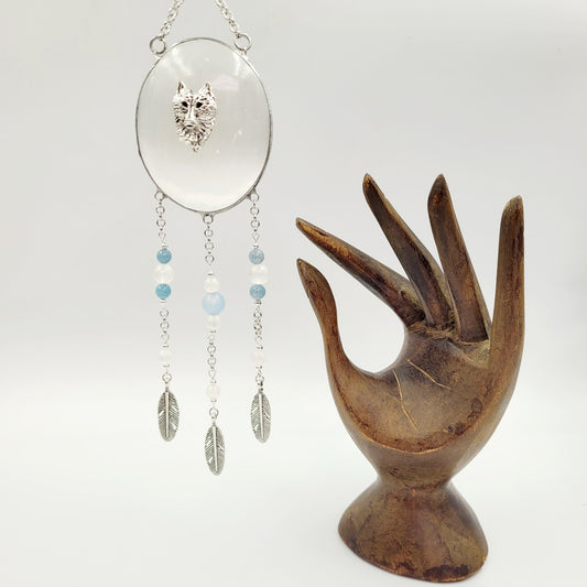 Selenite Hanging Oval/ Wolf
