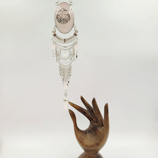 Rose Quartz Hanging Oval/ Pentagram