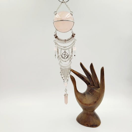 Rose Quartz Hanging Sphere / Om