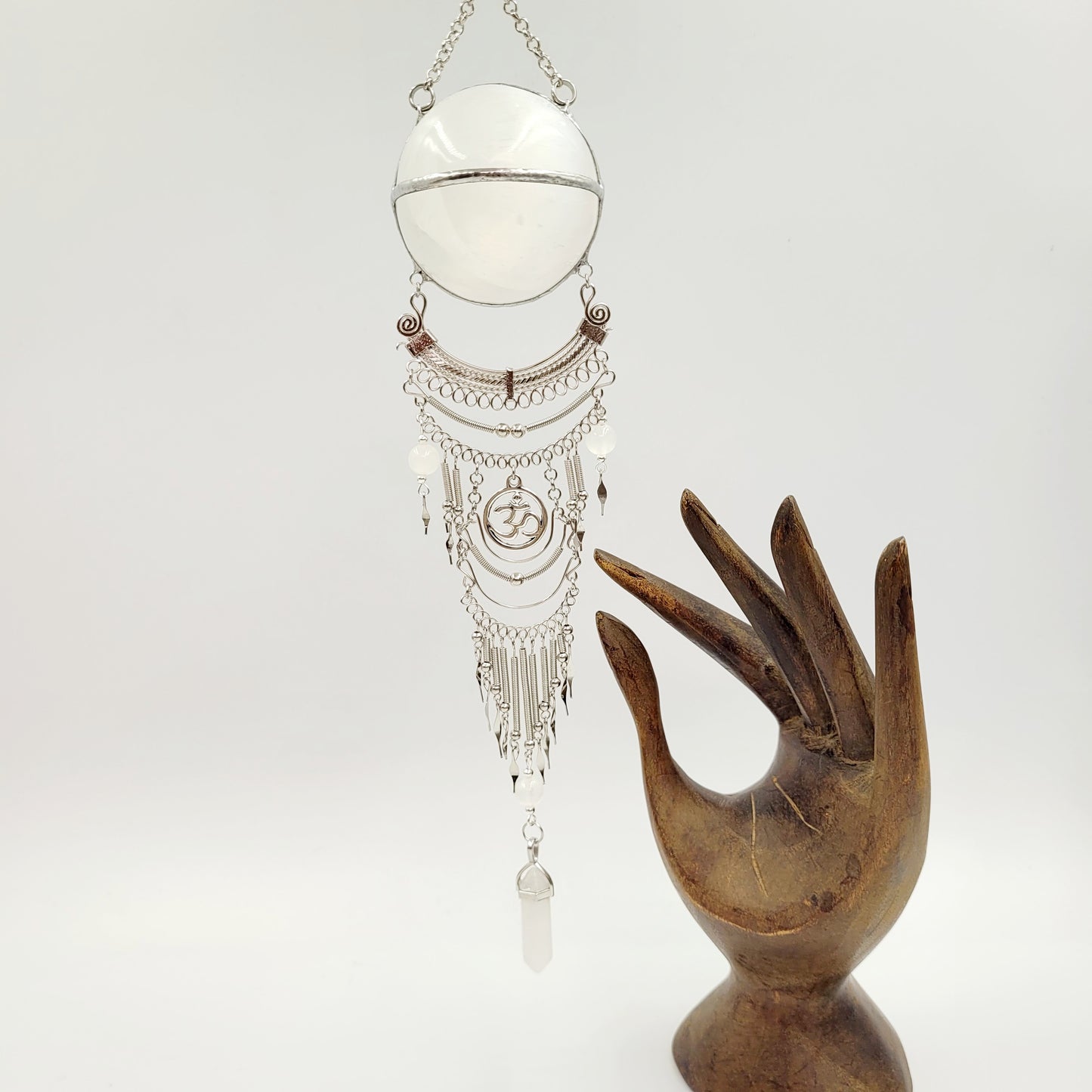 Selenite Hanging Sphere/ Om