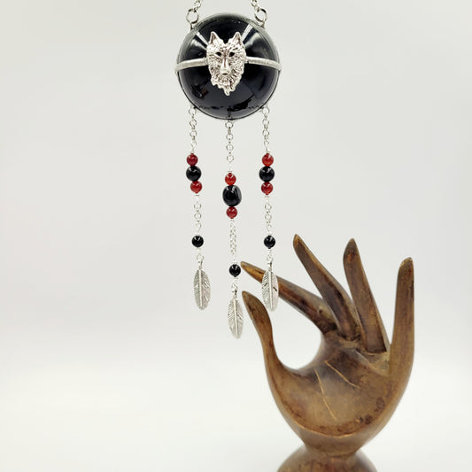 Obsidian Hanging Sphere / Wolf