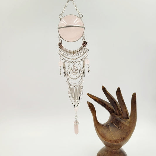 Rose Quartz Hanging Sphere / Pentagram