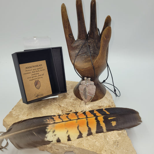 Rose Quartz Pewter Arrowhead Necklace