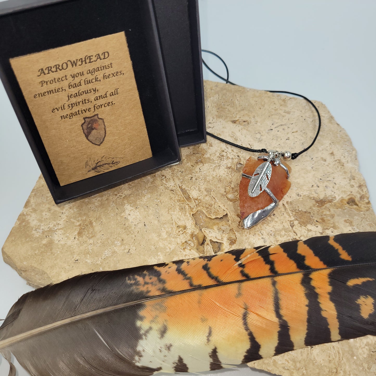 Carnelian Pewter Arrowhead Necklace