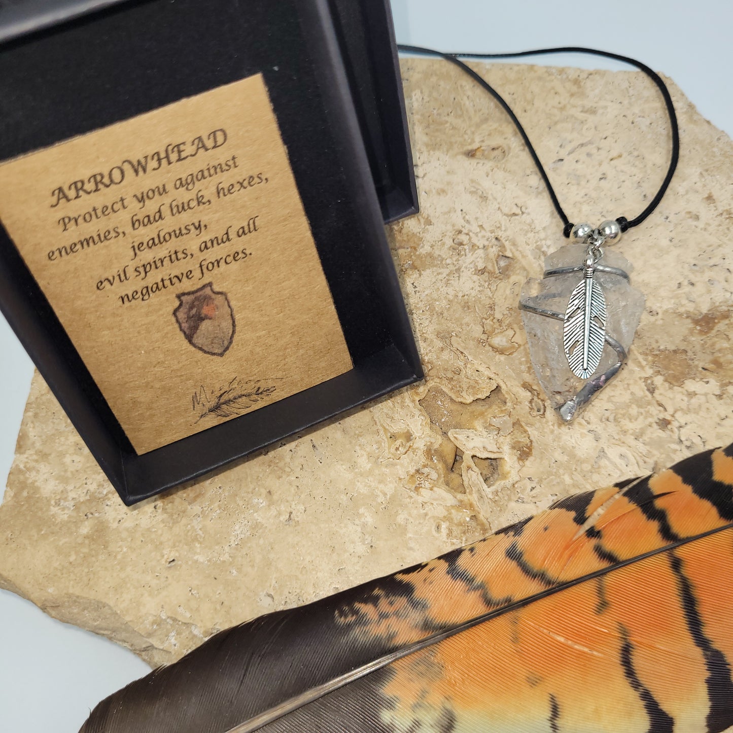 Clear Quartz Pewter Arrowhead Necklace