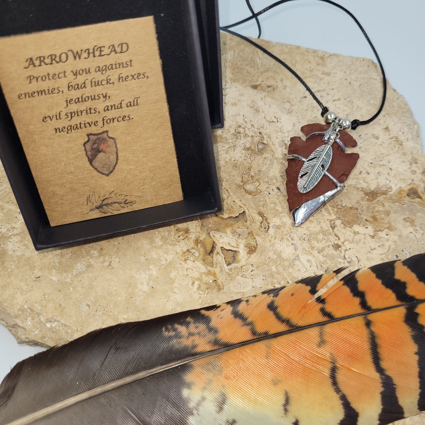 Red Jasper Pewter Arrowhead Necklace