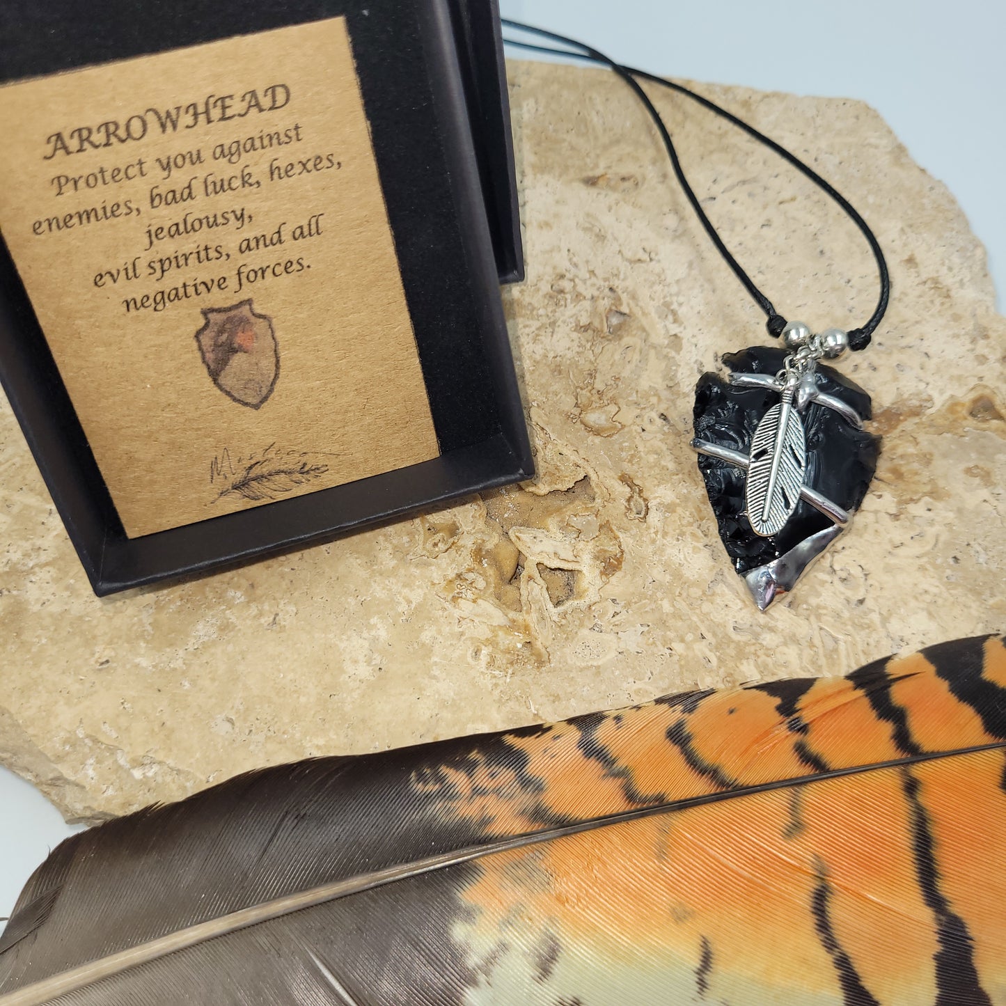 Obsidian Pewter Arrowhead Necklace