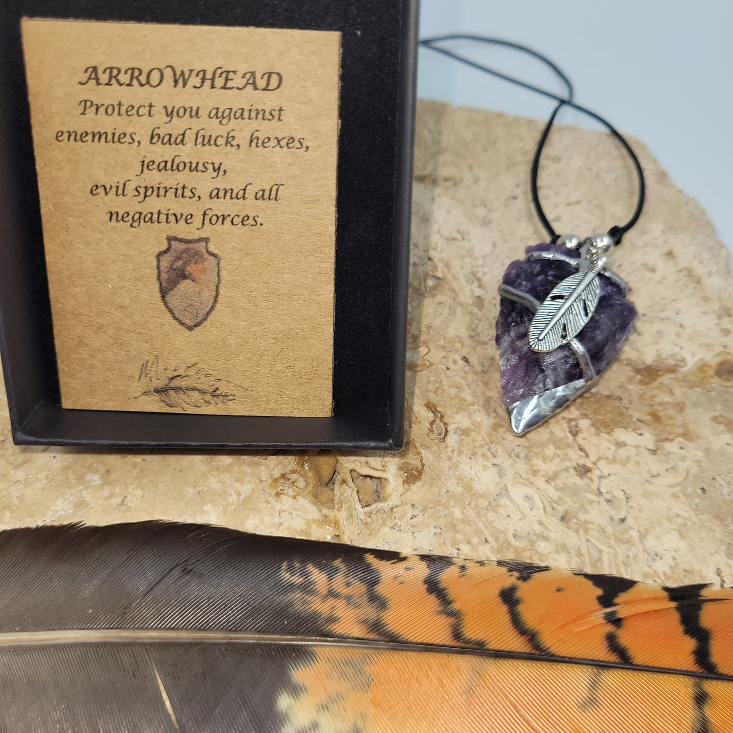 Amethyst Pewter Arrowhead Necklace