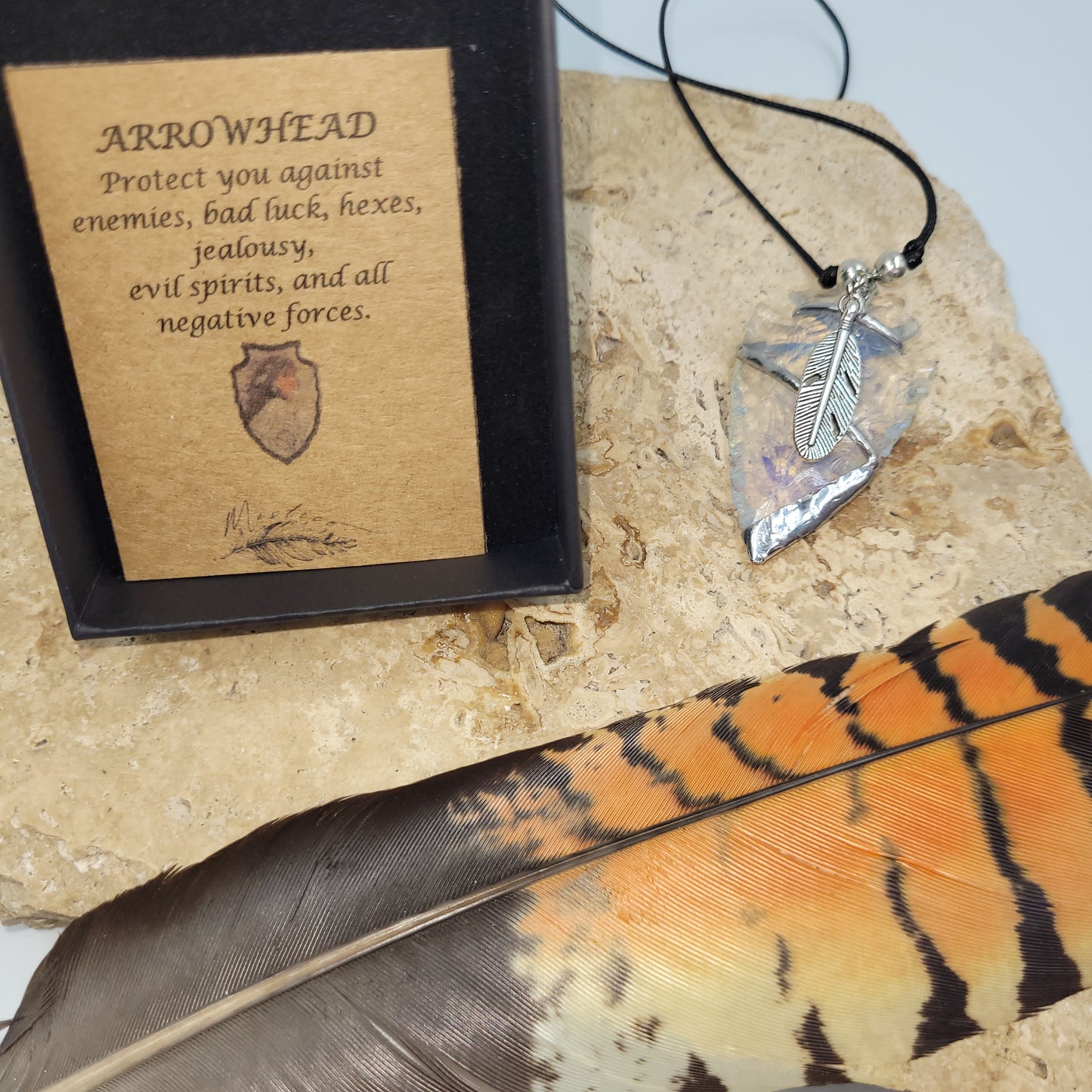 Opalite Pewter Arrowhead Necklace