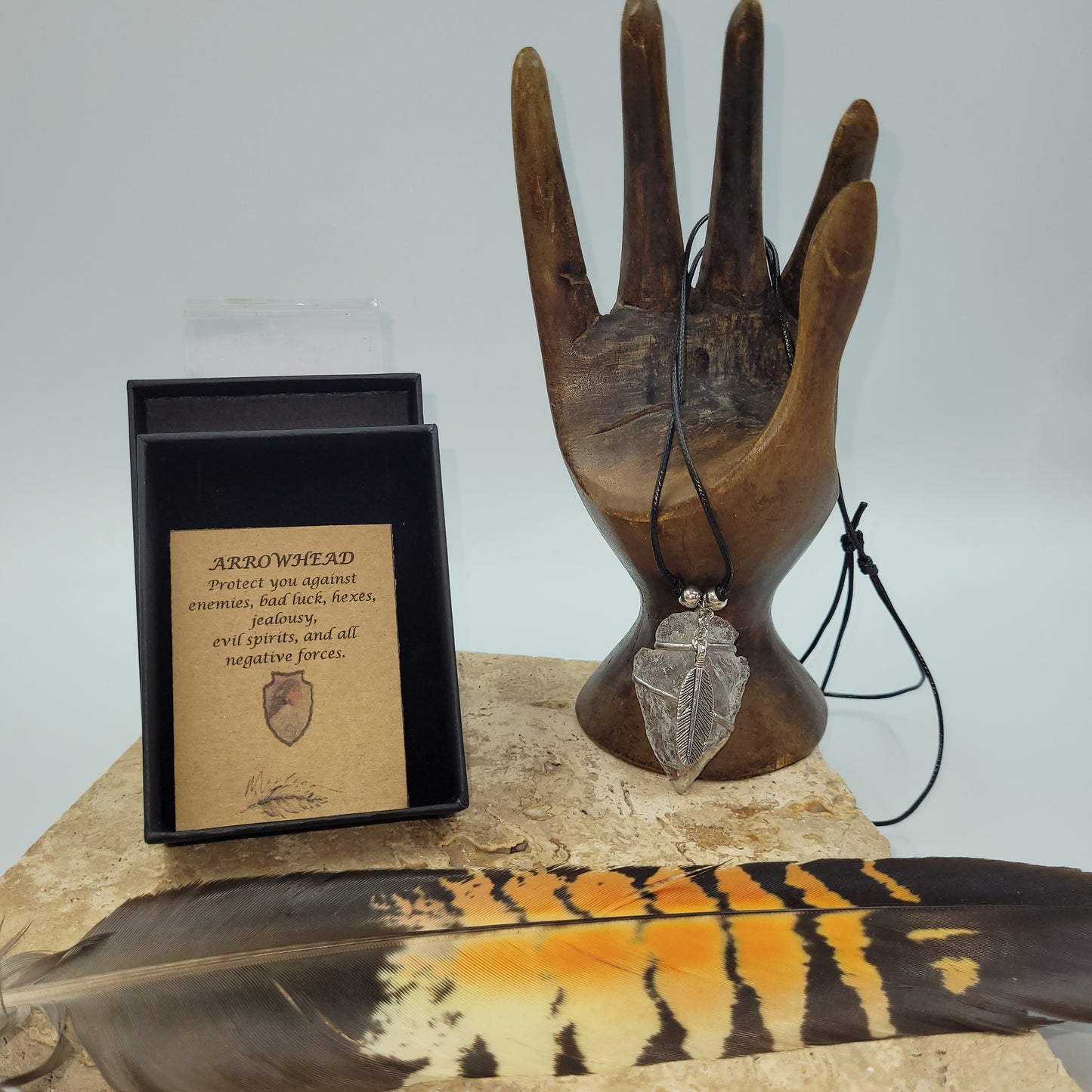 Clear Quartz Pewter Arrowhead Necklace