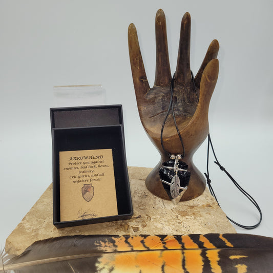 Obsidian Pewter Arrowhead Necklace